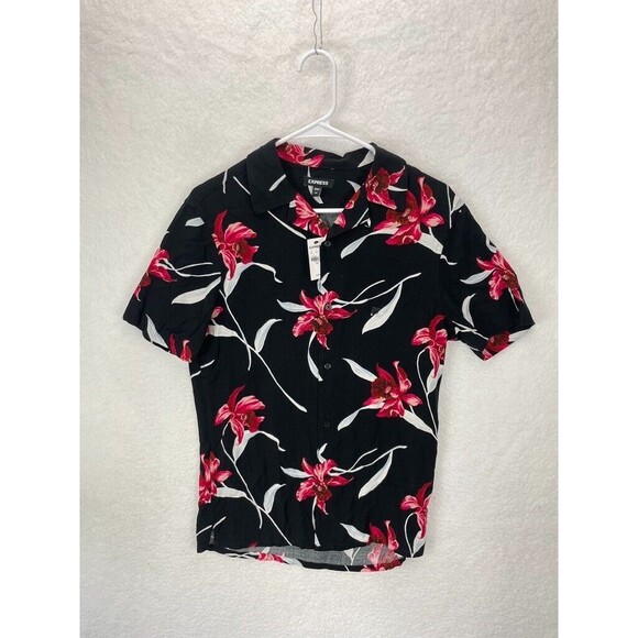 Express Floral Hawaiian Shirt Men’s Size XS Rayon Short Sleeve Button Up NWT - Picture 2 of 7